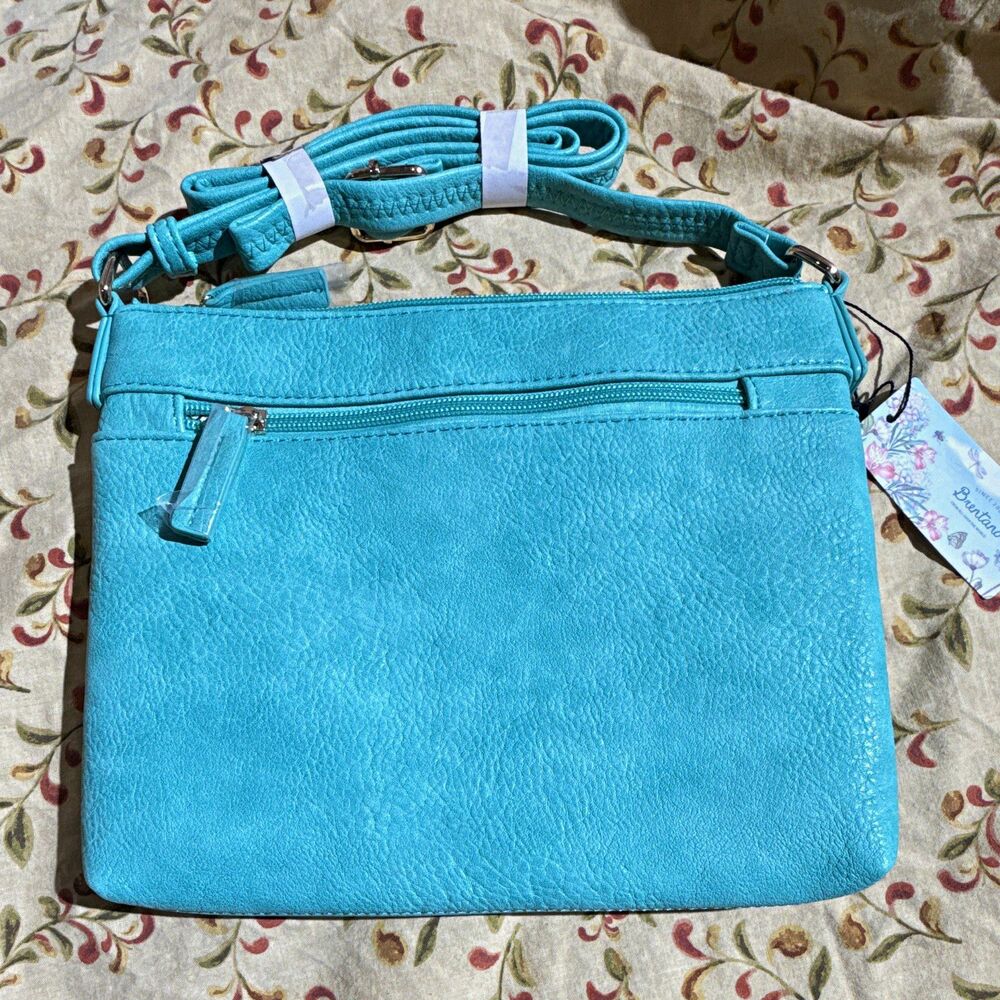 Brentano Turquoise Pebbled Crossbody Bag Zip Closure Detachable Strap Pockets